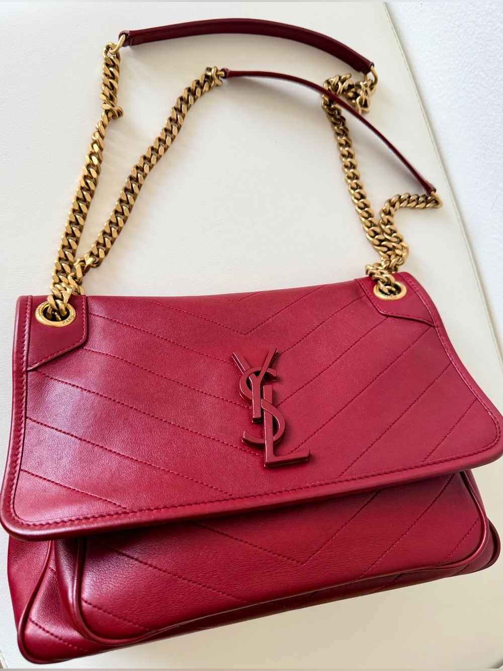 Saint Laurent RARE Burgundy Niki Medium Leather Bag with Gold Tone Hardware